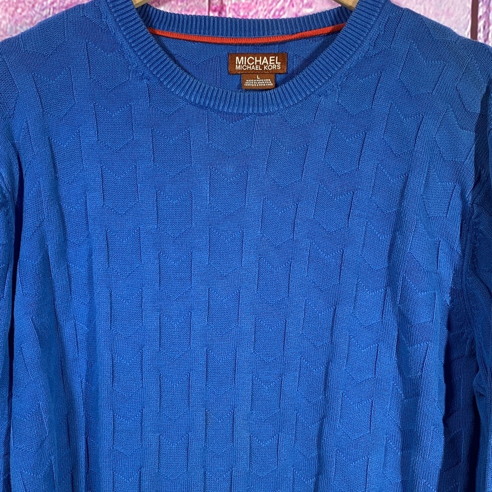 Michael Kors Textured Knit Sweater Blue Mens L Crewneck - Picture 3 of 8